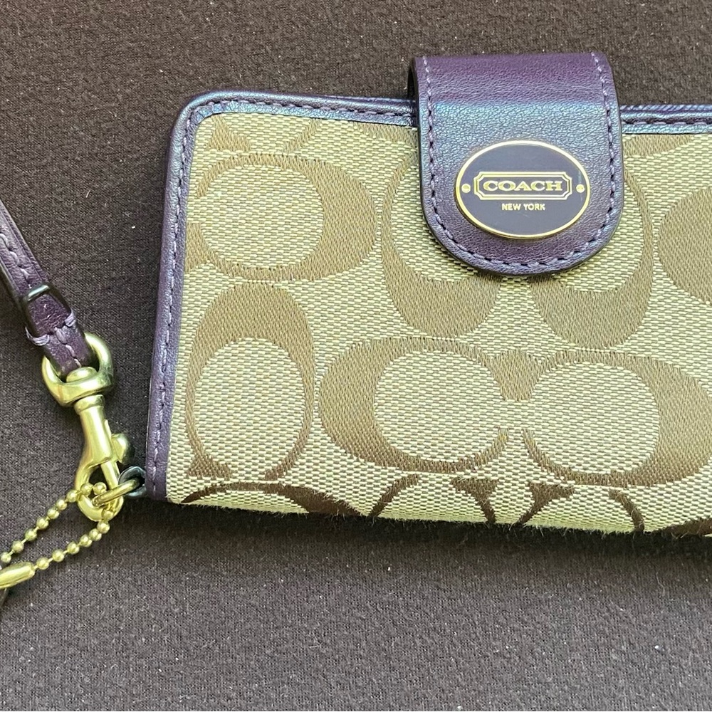 Coach Purple and Tan Phone & Card Holder